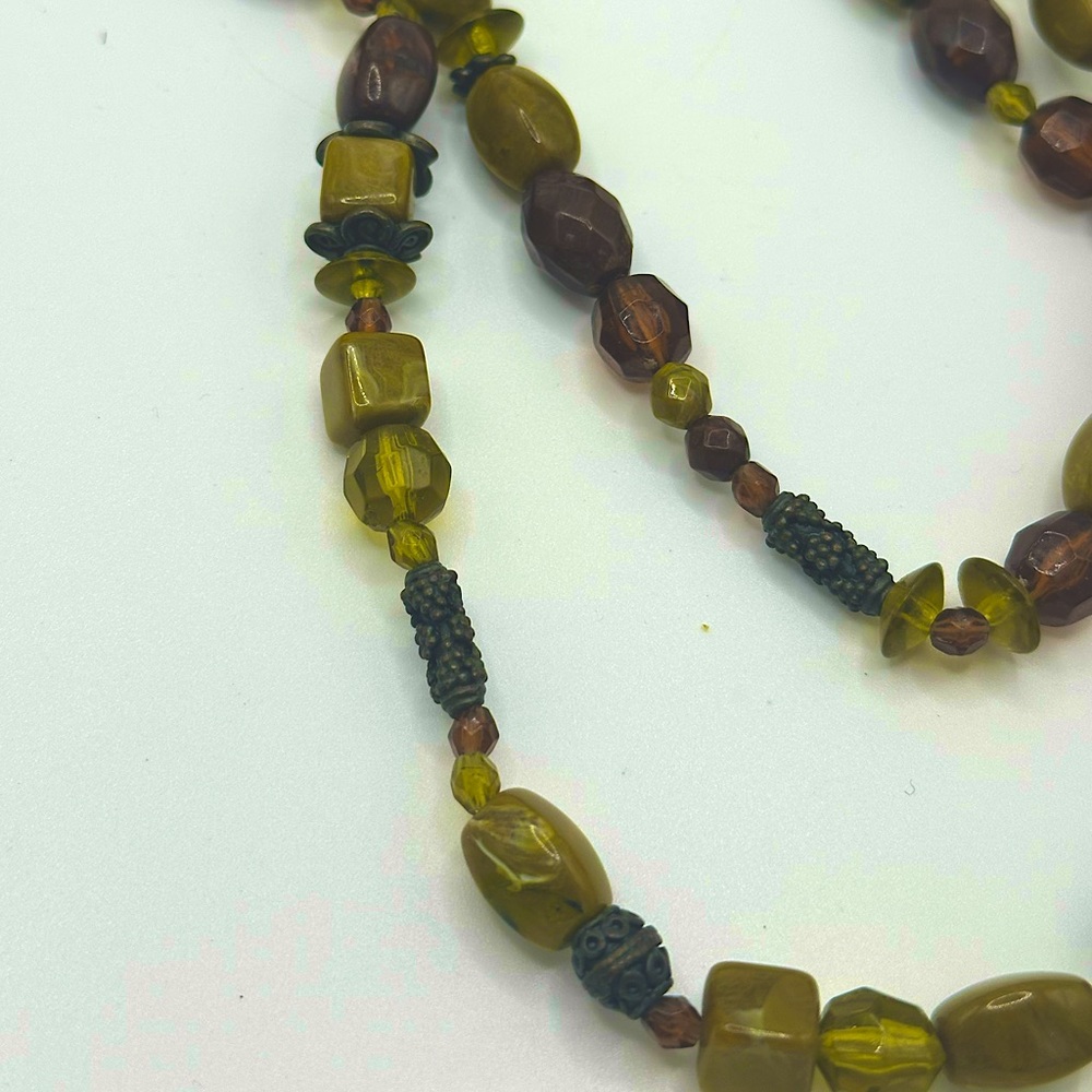 Organic-toned glass and metallic beaded necklace